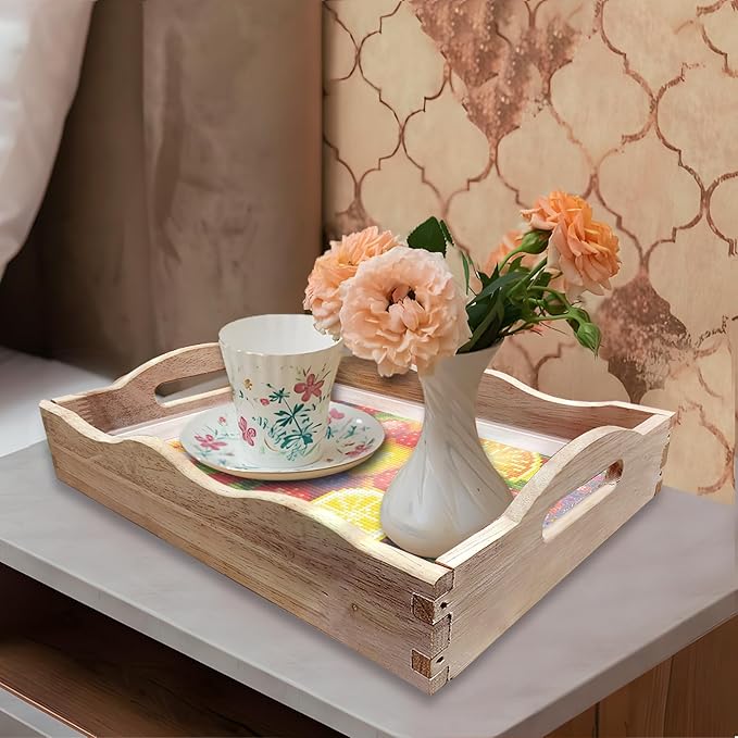 DIY Art Painting Wooden Tray Kit, Food Tray with Handle Diamond Painted Table Decoration Tray, for Breakfast, Bar Dinner Table Diamond Dots Gem Painting Art Set for Beginners (#16-Fruit)