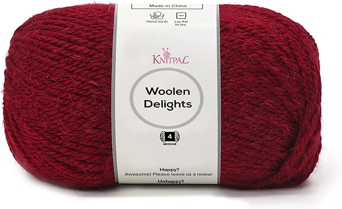 Woolen Delights Soft Wool Yarn for Crocheting, 3-Pack (522Yds / 300G), Free Patterns - #4 Medium Aran/Heavy Worsted Weight Wool Yarn for Knitting - Crimson Red