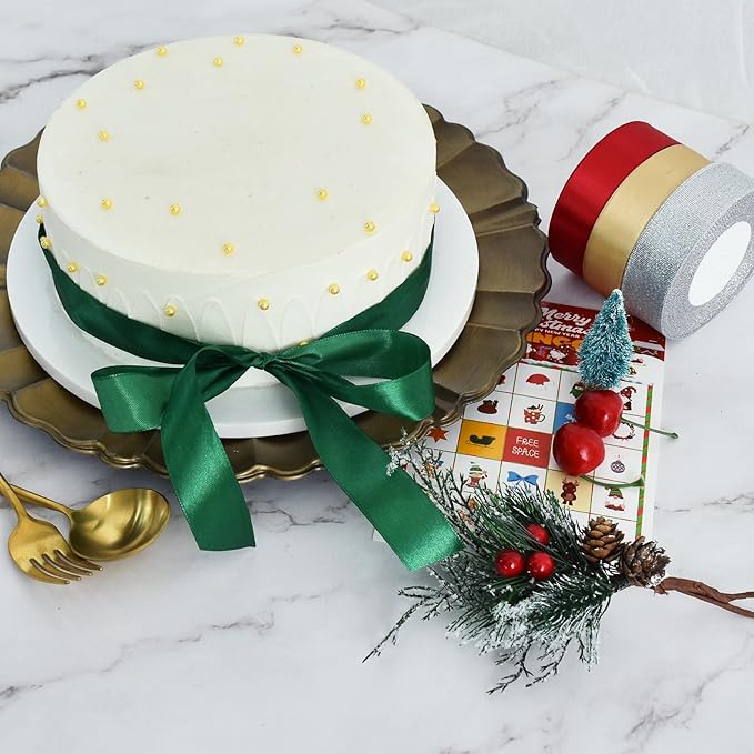 TONIFUL 5 Colors Christmas Ribbon 1 Inch x 125 yds Solid Glitter Satin Ribbon Set for Crafts Gifts Wrapping Ornaments Hanging Christmas Tree Decorations