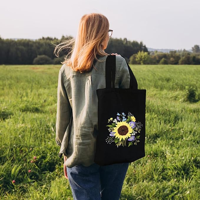 Canvas Tote Bag Embroidery Kit with Sunflower Pattern, Embroidery Kits for Beginners Adults, Arts and DIY Crafts Embroidery Starter kit, Include Stamped Embroidery Bag, Color Threads, Embroidery Tools