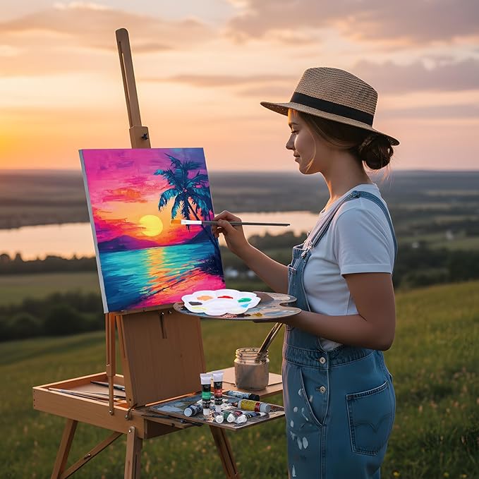 Cholemy 36 Pcs Valentine Paint and Sip Kit for Adults 8''x10'' Pre Drawn Canvas for Painting DIY Afro Acrylic Painting Kit Wood Easel Brushes Date Night Bulk for Party Gifts(Sunset Style)