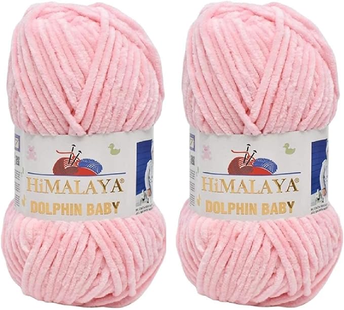2 Skein/Pack Himalaya Dolphin Baby Chenille Yarn, Each Ball 100 gr (3.5 oz), 120 m (132 Yards), 100% Polyester, Super Bulky Baby Blanket Velvet Amigurumi Yarn, 80303 - Powder Pink
