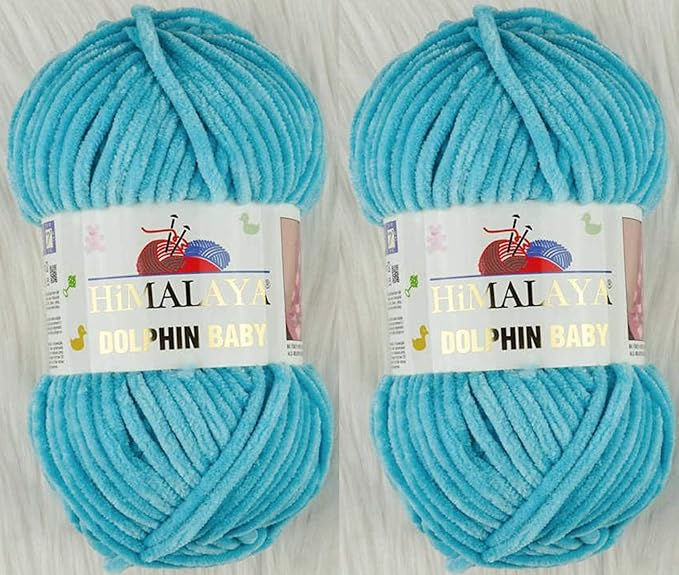 2 Skein/Pack Himalaya Dolphin Baby Chenille Yarn, Each Ball 100 gr (3.5 oz), 120 m (132 Yards), 100% Polyester, Super Bulky Baby Blanket Velvet Amigurumi Yarn, 80315 - Cyan