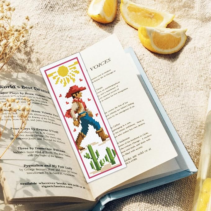 ORIGACH 6 Set Cowboy Cross Stitch Bookmark Kits for Beginner, Western-Style Cowboy Stamped Cross Stitch Kits with Instructions for Adults Bookmarks Lovers