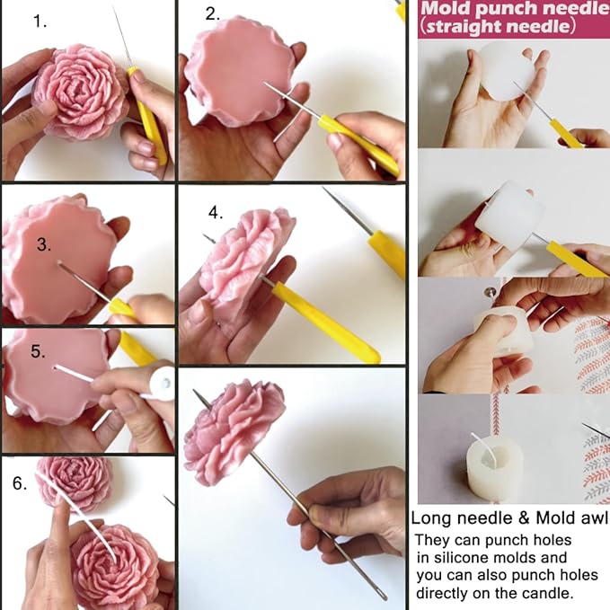 DIY Candle Making Supplies with Organizer Bag Mold Hook&Eye Punch Needle,Big Hole Long Needle Awl for Candle Making,Wick Trimmer& Dipper,Candle Wick Roll 200 Ft,Candle Tool Inserting Wick for Beginner