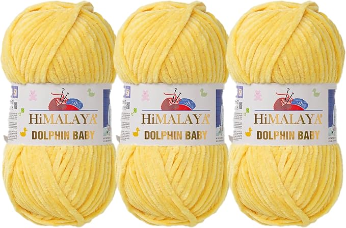 3 Skein/Pack Himalaya Dolphin Baby Chenille Yarn, Each Ball 100 gr (3.5 oz), 120 m (132 Yards), 100% Polyester, Super Bulky Baby Blanket Velvet Amigurumi Yarn, 80313 - Yellow