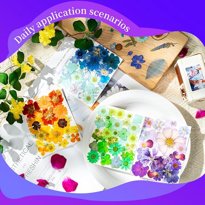 Gradient Color Dried Pressed Flowers for Resin, Real Pressed Flowers Dry Leaves Bulk Natural Herbs Kit for Scrapbooking DIY Art Crafts, Epoxy Jewelry, Candle, Soap Making, Nails Decor