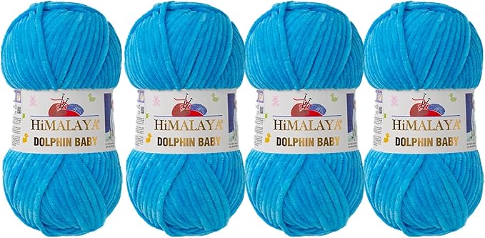 4 Skein/Pack Himalaya Dolphin Baby Chenille Yarn, Each Ball 100 gr (3.5 oz), 120 m (132 Yards), 100% Polyester, Super Bulky Baby Blanket Velvet Amigurumi Yarn, 80326 - Baby Blue
