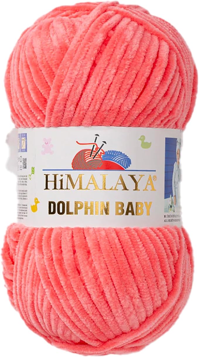 1 Skein/Pack Himalaya Dolphin Baby Chenille Yarn, Each Ball 100 gr (3.5 oz), 120 m (132 Yards), 100% Polyester, Super Bulky Baby Blanket Velvet Amigurumi Yarn, 80332 - Baby Pink