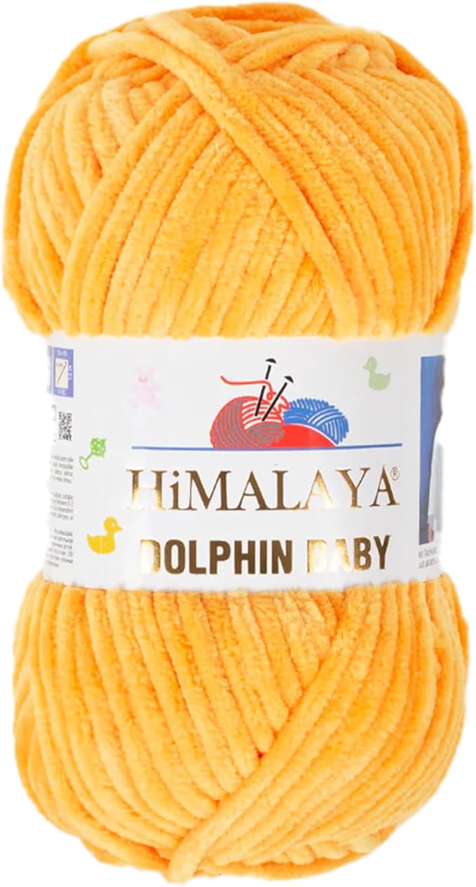 1 Skein/Pack Himalaya Dolphin Baby Chenille Yarn, Each Ball 100 gr (3.5 oz), 120 m (132 Yards), 100% Polyester, Super Bulky Baby Blanket Velvet Amigurumi Yarn, 80368 - Tangerine