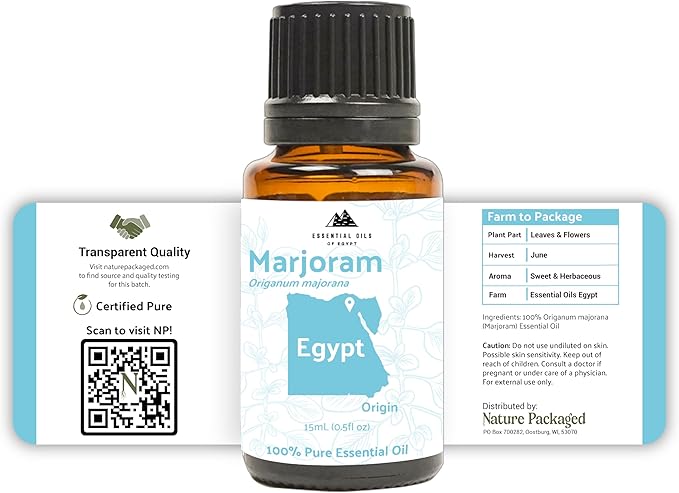 Nature Packaged Marjoram Essential Oil - Aceite de Mejorana Direct from Egypt for Massage & Aromatherapy | Premium Therapeutic Grade (8oz)