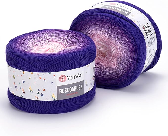 2 Skein Yarn Art Rosegarden Yarn 100% Cotton 2x1094yards 2x250gr Multicolor Cotton Yarn Rainbow Crochet Yarn Spring Summer Fine 1 Top 5 Most Used Colors (Rosegarden 321)