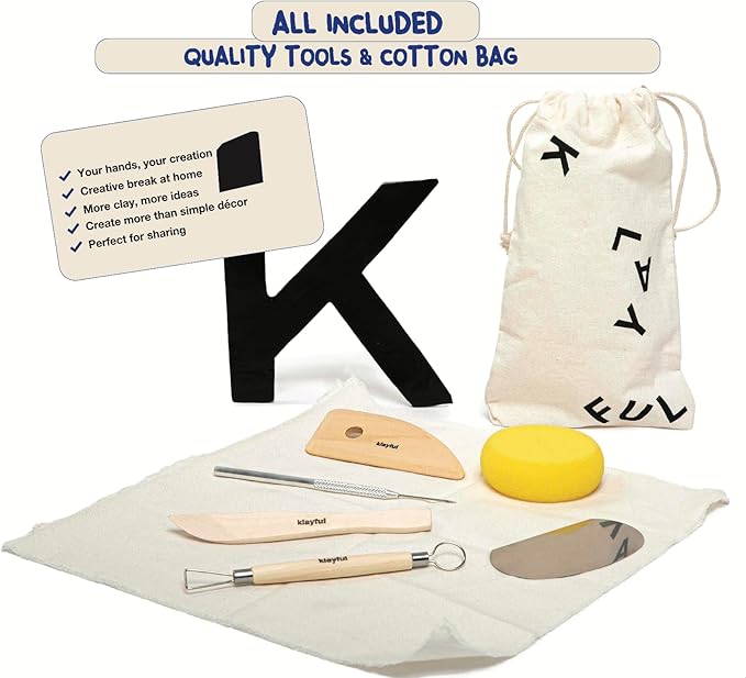 KLAYFUL Pottery Kit for Adults β 6,6lbs Air Dry Clay Pottery Set with Tools, Paints & Brushes β DIY Arts & Crafts Kit for Beginners & Couples | Creative Gift Set for Relaxing Date Night Crafts