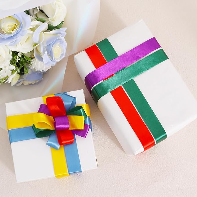 TONIFUL 1 Inch x 125 Yards 5 Colors Satin Ribbon Rolls, Mixed Bright Dark Gorgeous Color Set Fabric Ribbon for Gift Wrapping Embellish Wedding Birthday Party Decoration Bow Making Floral Craft Sewing