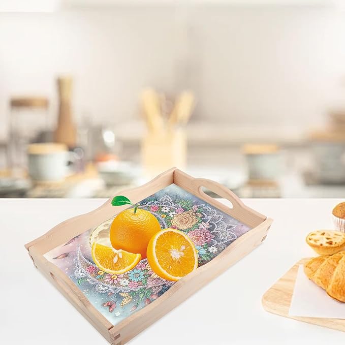 JISHSHAY Diamond Art Serving Tray Diamond Painting Food Tray Gem Art Serving Platter Gem Painting Mosaic Kits for Adults DIY Kits for Adults, with Wood Handle 20×30cm/7.87×11.81in, Moon Flower