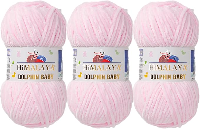 3 Skein/Pack Himalaya Dolphin Baby Chenille Yarn, Each Ball 100 gr (3.5 oz), 120 m (132 Yards), 100% Polyester, Super Bulky Baby Blanket Velvet Amigurumi Yarn, 80303 - Powder Pink