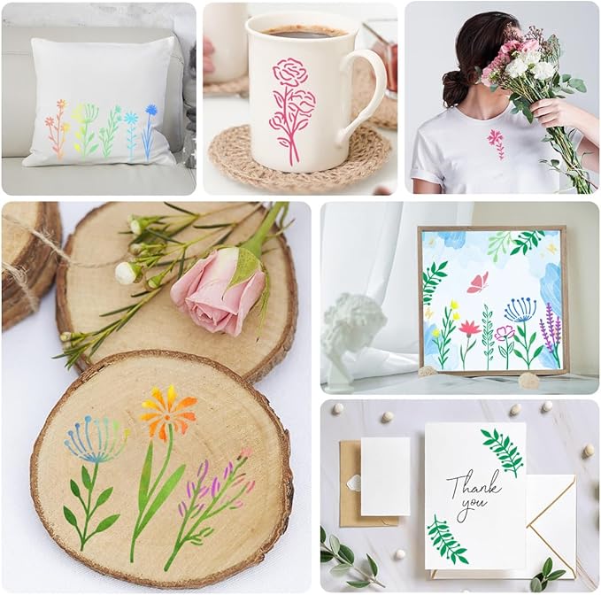 50 PCS Flower Stencils for Crafts Reusable Flower Stencils for Painting on Wood Rocks Canvas Fabric Glass Pottery 3.5 x 2 Inch