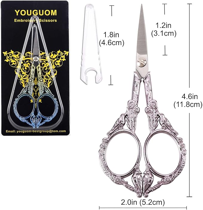 YOUGUOM Sewing Embroidery Scissors – Small Precision Scissor for Craft, Artwork, Needlework Yarn, Handicraft DIY Tool, Thread Detail Snips, 4.6in Purple Cute Bird Shears