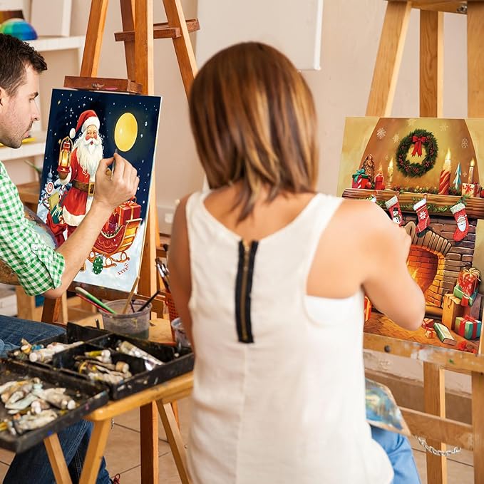 Cholemy 36 Pcs Valentine Paint and Sip Kit for Adults 8''x10'' Pre Drawn Canvas for Painting DIY Afro Acrylic Painting Kit Wood Easel Brushes Date Night Bulk for Party Gifts(Christmas A)