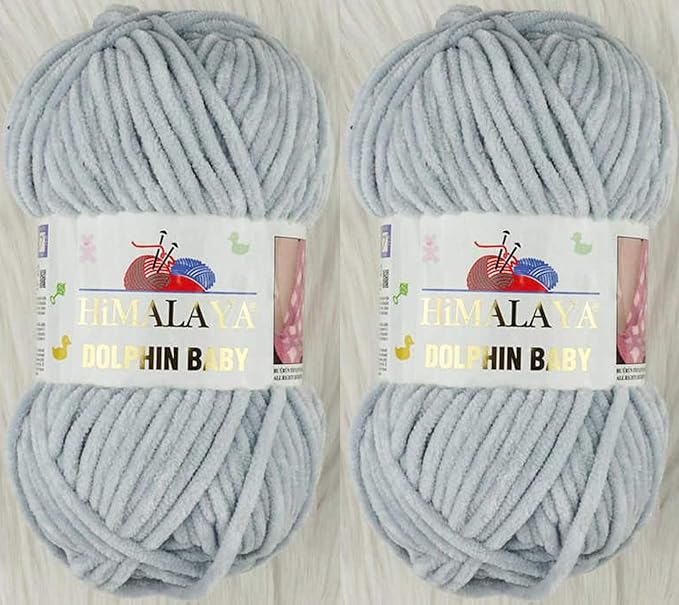 2 Skein/Pack Himalaya Dolphin Baby Chenille Yarn, Each Ball 100 gr (3.5 oz), 120 m (132 Yards), 100% Polyester, Super Bulky Baby Blanket Velvet Amigurumi Yarn, 80325 - Light Gray