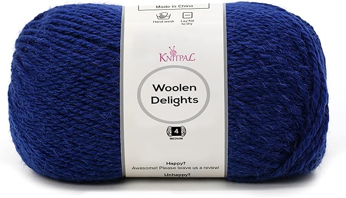 Woolen Delights Soft Wool Yarn for Crocheting, 3-Pack (522Yds / 300G), Free Patterns - #4 Medium Aran/Heavy Worsted Weight Wool Yarn for Knitting - Midnight Blue