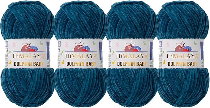 4 Skein/Pack Himalaya Dolphin Baby Chenille Yarn, Each Ball 100 gr (3.5 oz), 120 m (132 Yards), 100% Polyester, Super Bulky Baby Blanket Velvet Amigurumi Yarn, 80348 - Emerald