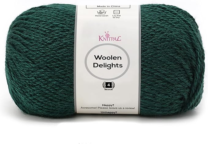 Woolen Delights Soft Wool Yarn for Crocheting, 3-Pack (522Yds / 300G), Free Patterns - #4 Medium Aran/Heavy Worsted Weight Wool Yarn for Knitting - Hunter Green