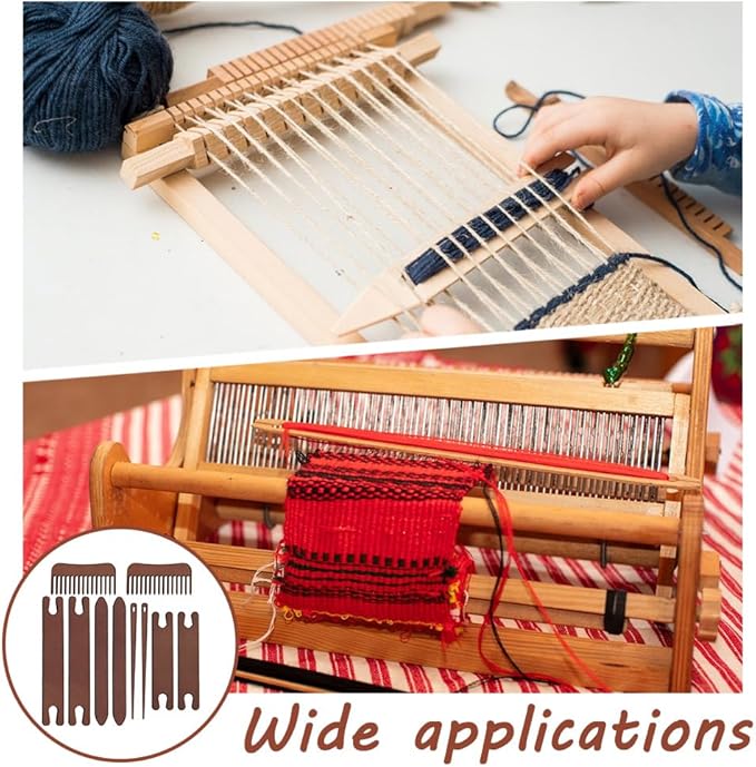 AHANDMAKER 2 Sets Wood Knitting Loom Tool Kits 5 Pieces Knitting Weaving Loom Tools Shuttle Weaving Stick for Beginner Weaving DIY Craft Weaving Accessories