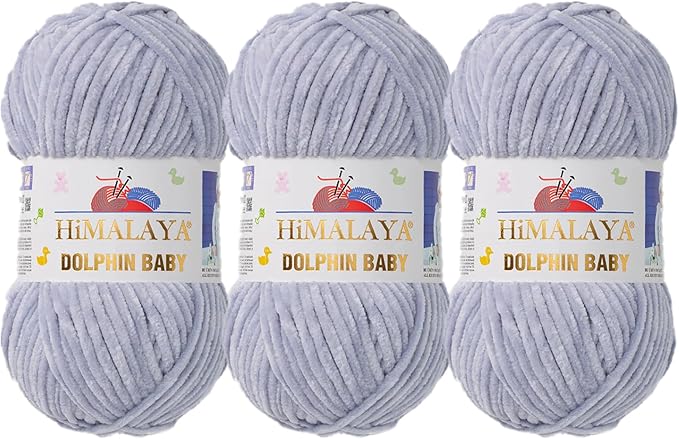 3 Skein/Pack Himalaya Dolphin Baby Chenille Yarn, Each Ball 100 gr (3.5 oz), 120 m (132 Yards), 100% Polyester, Super Bulky Baby Blanket Velvet Amigurumi Yarn, 80351 - Light Gray