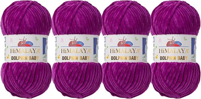 4 Skein/Pack Himalaya Dolphin Baby Chenille Yarn, Each Ball 100 gr (3.5 oz), 120 m (132 Yards), 100% Polyester, Super Bulky Baby Blanket Velvet Amigurumi Yarn, 80358 - Indigo Purple