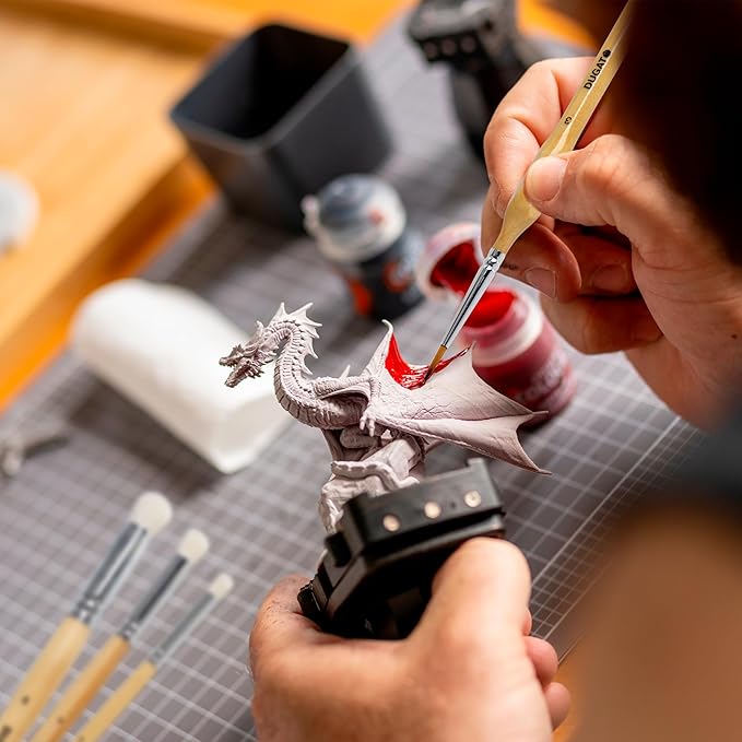 DUGATO Miniature Dry Paint Brush Set, 15pcs Model Brushes & Dry Brushes with Premium Bristle & Wood Handle, Fine Detailing for Acrylic Oil Gouache Watercolor, Citadel, Figurine, 40k (Natural)