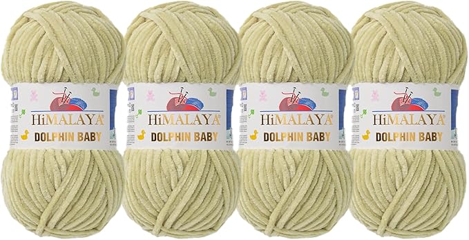 4 Skein/Pack Himalaya Dolphin Baby Chenille Yarn, Each Ball 100 gr (3.5 oz), 120 m (132 Yards), 100% Polyester, Super Bulky Baby Blanket Velvet Amigurumi Yarn, 80359 - Yellow Green
