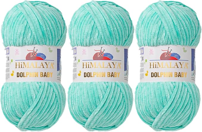3 Skein/Pack Himalaya Dolphin Baby Chenille Yarn, Each Ball 100 gr (3.5 oz), 120 m (132 Yards), 100% Polyester, Super Bulky Baby Blanket Velvet Amigurumi Yarn, 80345 - Mint Green