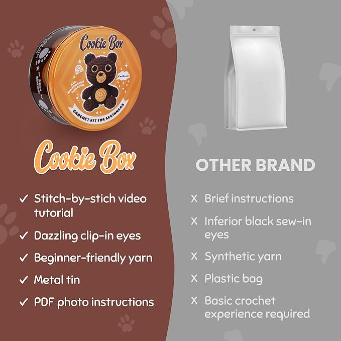 Cookie Box Crochet Kit for Beginners β Gift Set to Make Bear Bruno Amigurumi Plushie β Easy DIY Crochet & Knitting Starter Kit with Video and PDF Tutorials