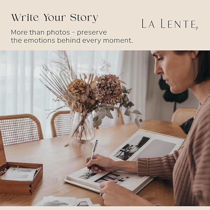 Premium Scrapbook Album with Window and Writing Space – 60 Pages holds 200 Photos of Different Sizes – Wedding, Baby, Travel & Family Memories – 11.4" x 8.6" - Oat