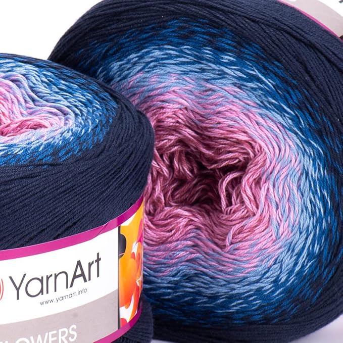 2 Skein/Pack Yarnart Flowers Gradient Yarn, Each Ball 8.8 Oz (250gr) / 1094 Yards (1000m), 55% Cotton 45% Acrylic, Superfine Fingering Weight for Knitting and Crochet, 273 - Blue Rose