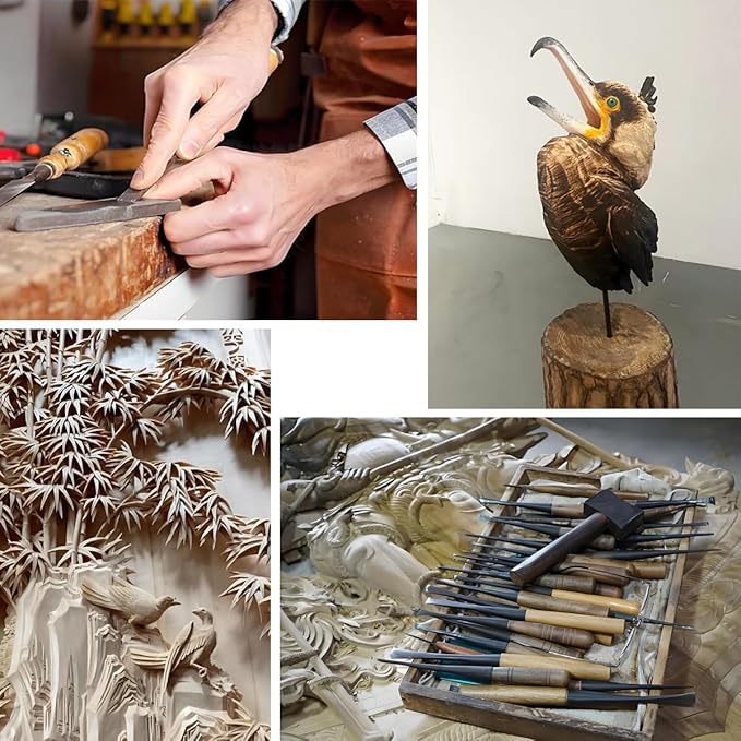 Wood Carving Kit 29 in-1 Wood Carving Tools with 3 Pcs Wood Carving Knives & 12PCS Detail Knives,Basswood Blocks & Gloves & Roll Bag & Strop Block & Polishing Compound Whittling Deluxe Kit