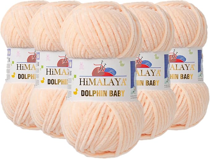 5 Skein/Pack Himalaya Dolphin Baby Chenille Yarn, Each Ball 100 gr (3.5 oz), 120 m (132 Yards), 100% Polyester, Super Bulky Baby Blanket Velvet Amigurumi Yarn, 80333 - Light Salmon