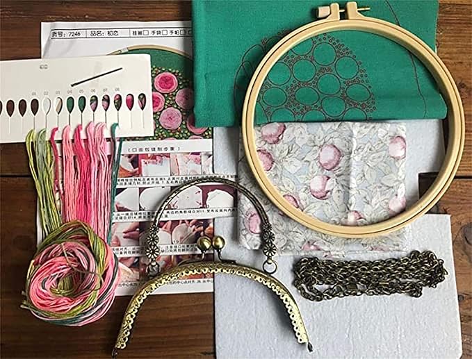 Gogobear Embroidery Coin Purse Kits for Beginners Adults Handmade DIY Embroidered Clutch Wallet Purse with All Supplies Black Flowers