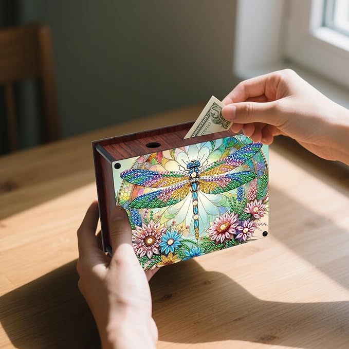 DIY Diamond Painting Money Box Kit, Dragonfly Adult 5D Diamond Art Money Box, Creative Coin Diamond Art Storage Jar, Suitable for Birthdays, Christmas, Home Decor Handicraft Gifts