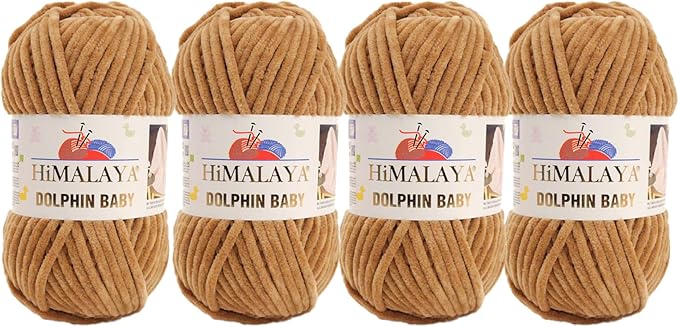 4 Skein/Pack Himalaya Dolphin Baby Chenille Yarn, Each Ball 100 gr (3.5 oz), 120 m (132 Yards), 100% Polyester, Super Bulky Baby Blanket Velvet Amigurumi Yarn, 80374 - Mink Color