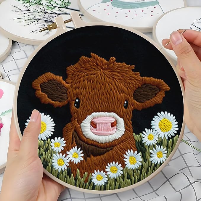 Tote Bag Kits with Pattern Embroidery Kit for Beginners,Starter Cross Stitch Kit,DIY Crafts Kits and Needlepoint,Embroidery Hoops,Color Threads,Women Shopping Canvas Bag,Adult Grocery Bags