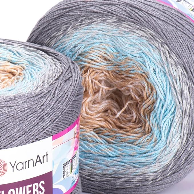 2 Skein/Pack Yarnart Flowers Gradient Yarn, Each Ball 8.8 Oz (250gr) / 1094 Yards (1000m), 55% Cotton 45% Acrylic, Superfine Fingering Weight for Knitting and Crochet, 268 - Gray Blue
