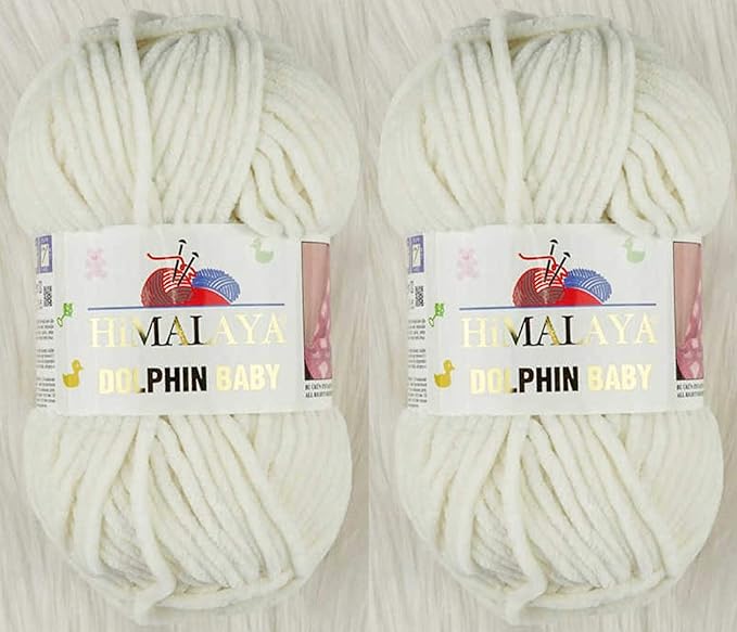 2 Skein/Pack Himalaya Dolphin Baby Chenille Yarn, Each Ball 100 gr (3.5 oz), 120 m (132 Yards), 100% Polyester, Super Bulky Baby Blanket Velvet Amigurumi Yarn, 80308 - Cream