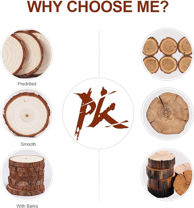 5ARTH Natural Wood Slices - 30 Pcs 3.5-4 inches Craft Unfinished Wood kit Predrilled with Hole Wooden Circles for Arts Wood Slices Christmas Ornaments DIY Crafts