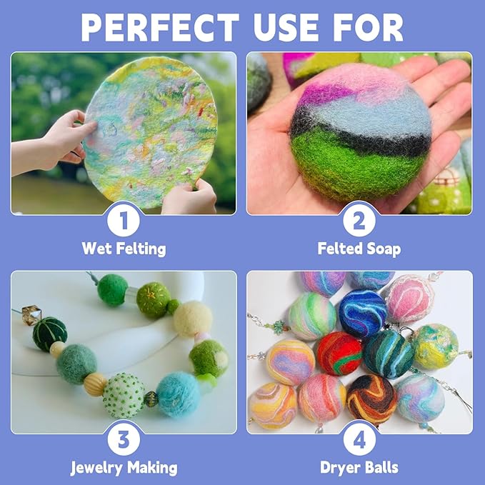 IMZAY 50 Colors Needle Felting Wool, 5g/Pack Wool Roving Yarn, 9.2 Oz Fiber Wool Roving for DIY Hand Spinning, Felting Crafts, Needle Felt Roving DIY Craft, Black/White 10g Each