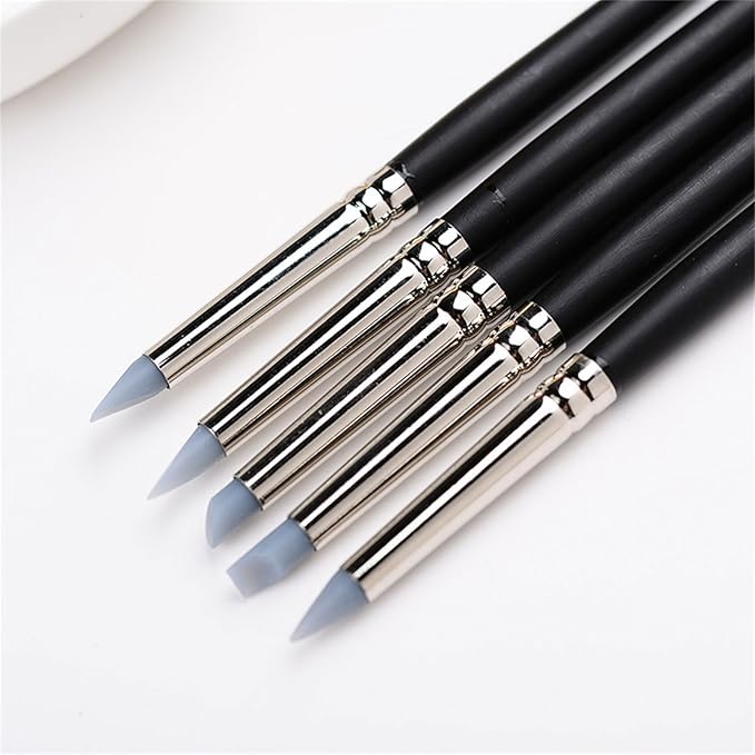 Kfwfuaee 10Pcs Silicone Clay Sculpting Tool Wood Handle Pottery Modeling Carving Tool for Shaping Sculpting Blending Clay Modeling Brushes