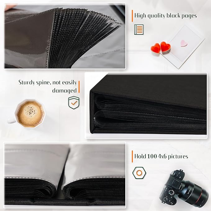 Popotop Photo Album 4x6 100 Pockets for Wedding Gifts,Linen Hardcover Picture Albums for Family Anniversary Baby Vacation Pictures