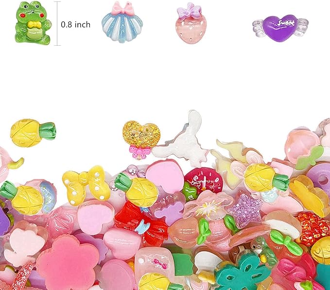 60 Pcs Slime Charms Bulk for DIY Craft Making Kit, Cute Flat Back Resin Charms for Crafts (Multicolored)