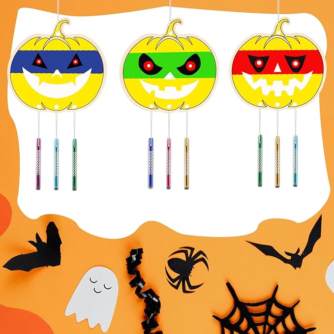 Wooden Pumkins Wind Chime Ornaments Painting Craft,12PCS Unfinished Wood Hanging Decoration,6 Style Cutouts for Adults Olders to Paint DIY Tags Wedding Home Decors Hanging